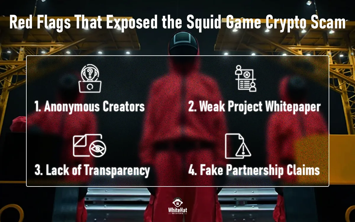 Infographic showing red flags that exposed the Squid Game Crypto Scam