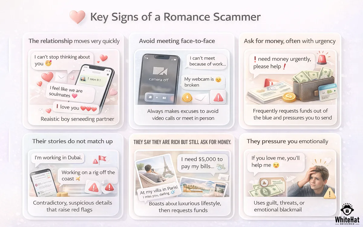 Warning signs that you may be targeted by an online romance scammer
