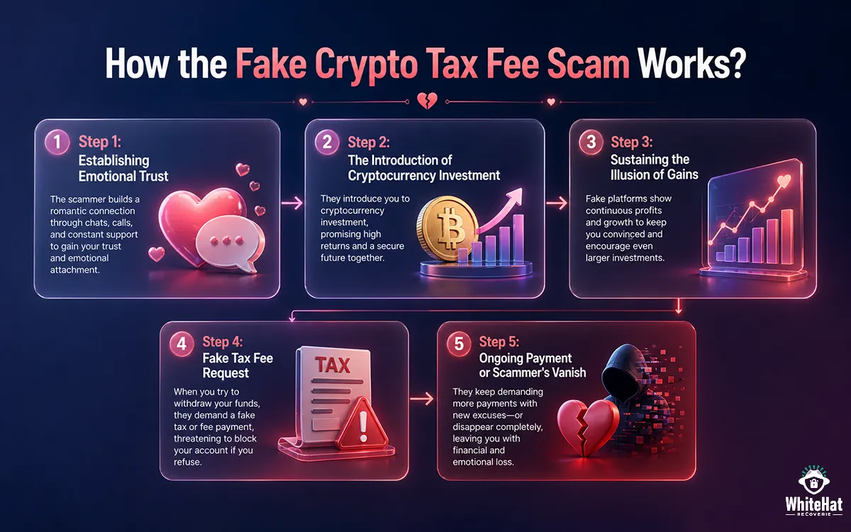 Fake crypto tax fee scam process